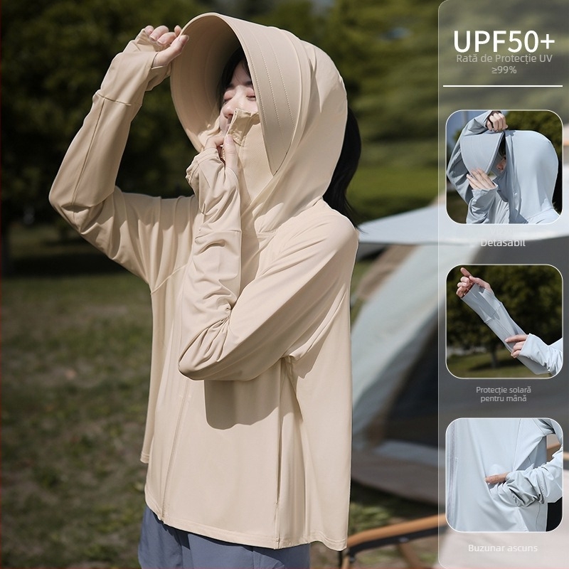 Jachetă feminină de protecție UV pentru ciclism – ușoară, respirabilă, poliester 81-95%, anti-insecte, vară 2025, stil minimalist elegant