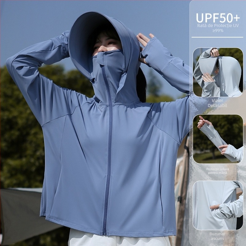 Jachetă feminină de protecție UV pentru ciclism – ușoară, respirabilă, poliester 81-95%, anti-insecte, vară 2025, stil minimalist elegant