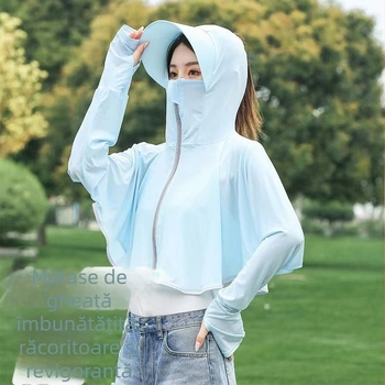 Top cu glugă de protecție solară pentru femei – respirabil, uscare rapidă, rezistent la vânt, pentru ciclism și condus