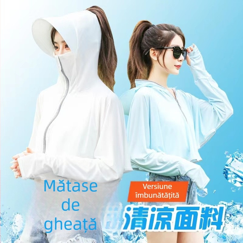 Top cu glugă de protecție solară pentru femei – respirabil, uscare rapidă, rezistent la vânt, pentru ciclism și condus