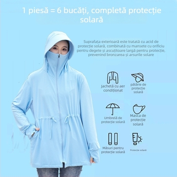 Jachetă de ciclism pentru femei din Ice Silk, protecție UV, respirabilă, protecție solară îndelungată, lungime medie