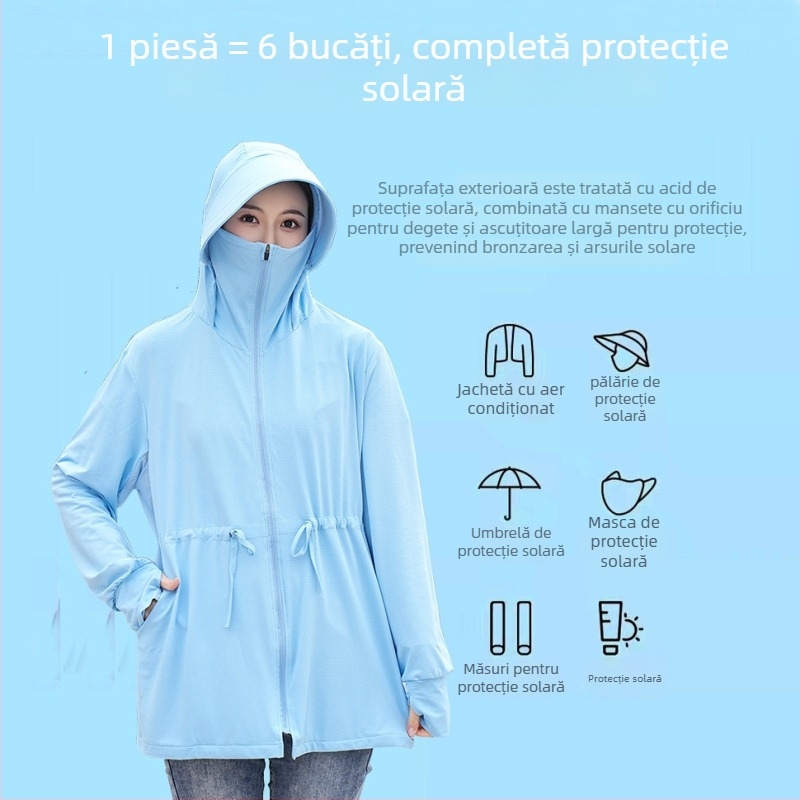 Jachetă de ciclism pentru femei din Ice Silk, protecție UV, respirabilă, protecție solară îndelungată, lungime medie