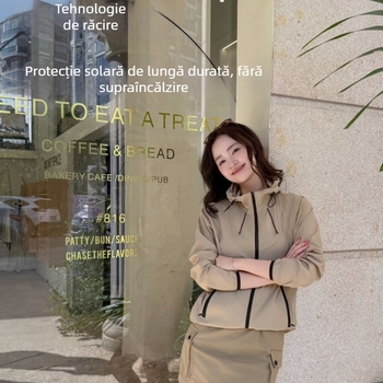 Geacă de drumeție pentru femei, din nailon, cu glugă, protecție UV, rezistent la vânt și stropire, stil outdoor sportiv, vara 2025