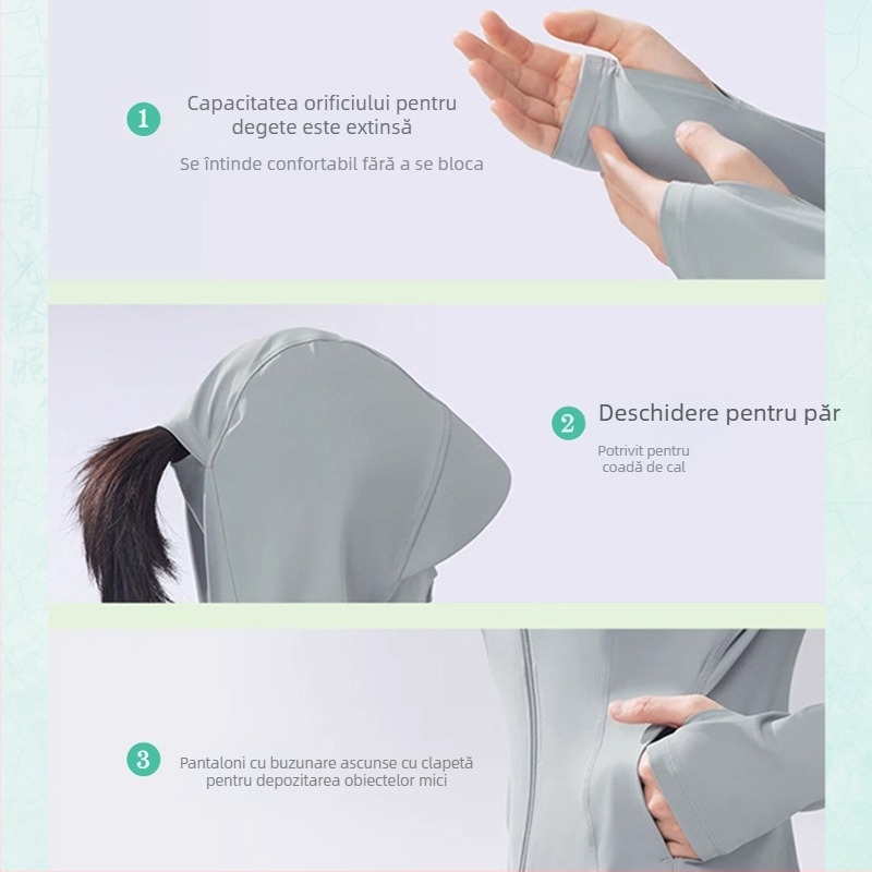Jachetă ușoară pentru femei, culoare albastru cer, uscare rapidă, respirabilă, UPF50+ protecție UV, pentru activități în aer liber