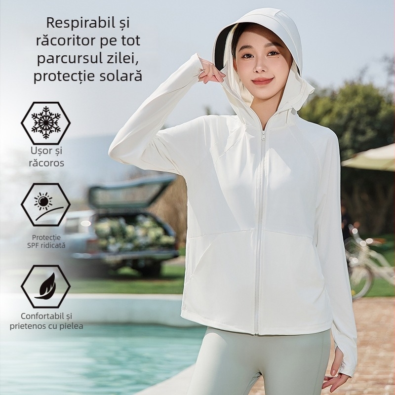 Jachetă respirabilă de protecție solară pentru femei, vară, ciclism outdoor – ușoară, protecție UV, plăcută la atingere pentru piele