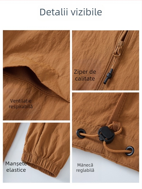 Geacă de exterior impermeabilă, cu protecție UV UPF50+, din nylon, ușoară și respirabilă, cu glugă