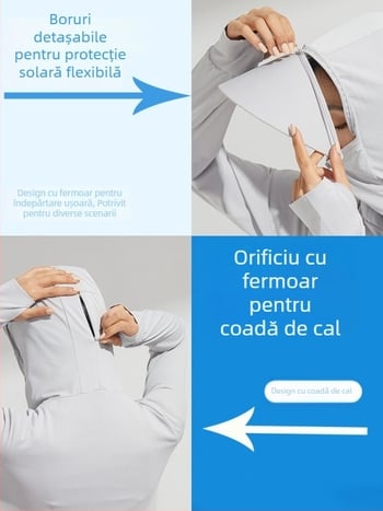 Geacă de protecție solară UPF50+ pentru bărbați și femei, ușoară, respirabilă, cu margine mare, material Ice Silk