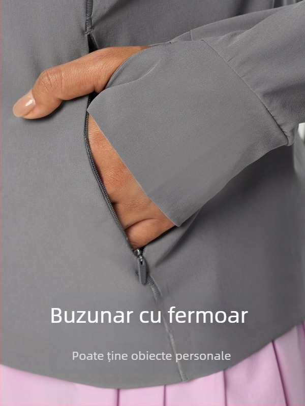 Geacă ușoară de vară, protecție UV, respirabilă, cu glugă, pentru femei