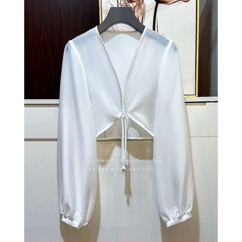 Cardigan damă din poliester, imprimeu geometric, mâneci lungi, decolteu în V