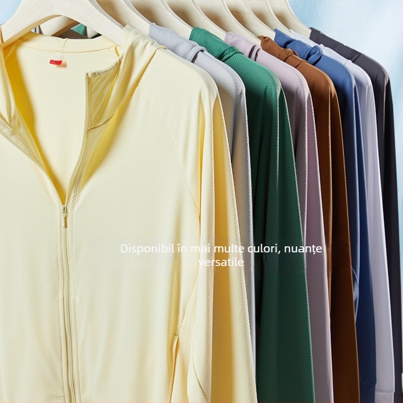 Jachetă de exterior tip windbreaker cu protecție UV 50+, glugă, respirabilă, din poliester