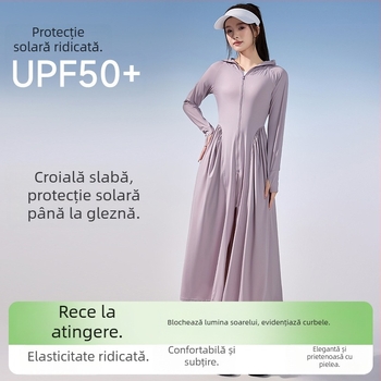 Rochie de protecție solară pentru femei, mâneci lungi, țesătură subțire nylon-spandex, UPF50+, vară 2025
