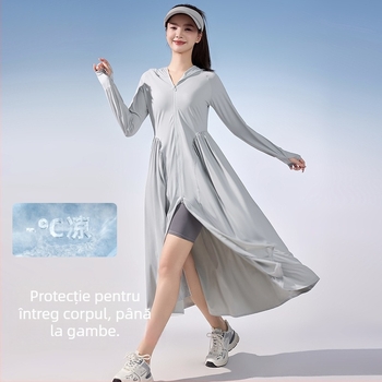 Rochie de protecție solară pentru femei, mâneci lungi, țesătură subțire nylon-spandex, UPF50+, vară 2025