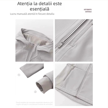 Jachetă Soft Shell pentru femei, croială Slim, cu glugă, fermoar, lungime scurtă, din poliester
