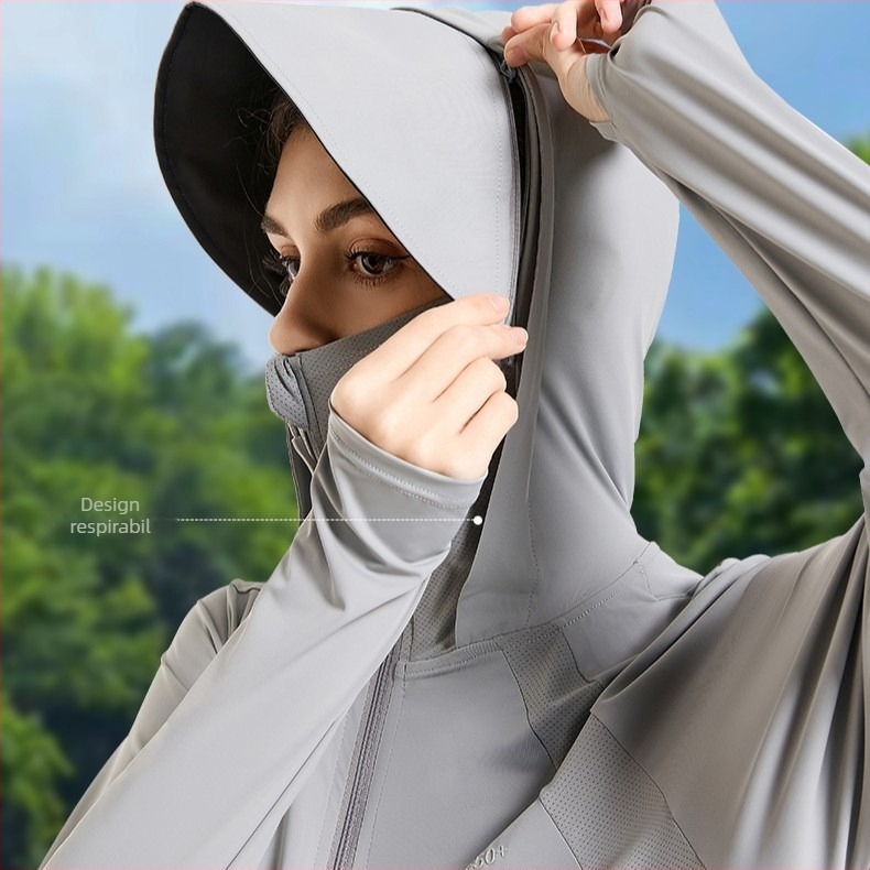 Jachetă de protecție solară pentru femei, cu margine detașabilă și buzunare, uscare rapidă, respirabilă, UV 50+
