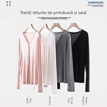 Cardigan deschis din Tencel, protecție UPF50+ împotriva radiațiilor solare, mâneci lungi, decolteu în V, material ultra-subțire