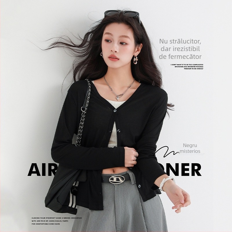 Cardigan deschis din Tencel, protecție UPF50+ împotriva radiațiilor solare, mâneci lungi, decolteu în V, material ultra-subțire