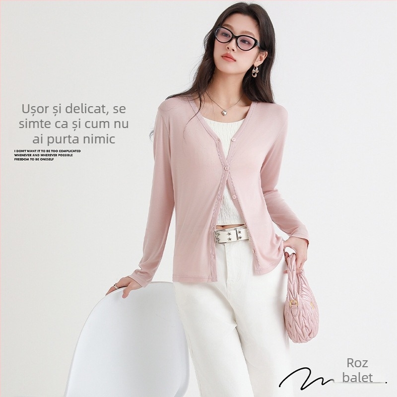 Cardigan deschis din Tencel, protecție UPF50+ împotriva radiațiilor solare, mâneci lungi, decolteu în V, material ultra-subțire