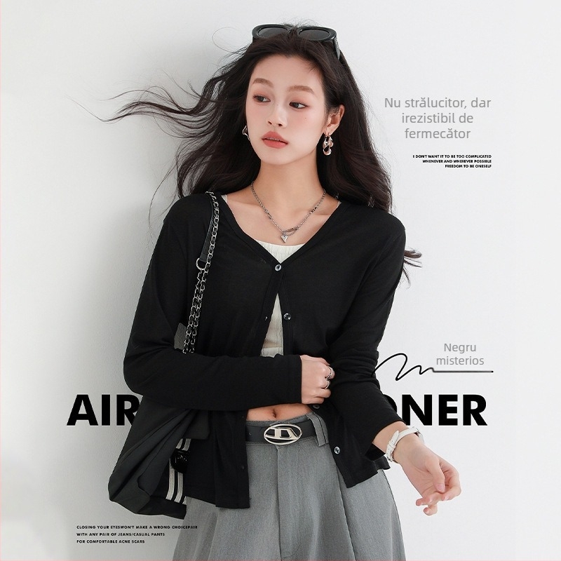 Cardigan deschis din Tencel, protecție UPF50+ împotriva radiațiilor solare, mâneci lungi, decolteu în V, material ultra-subțire