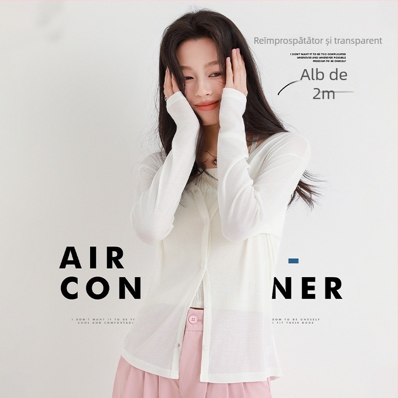 Cardigan deschis din Tencel, protecție UPF50+ împotriva radiațiilor solare, mâneci lungi, decolteu în V, material ultra-subțire