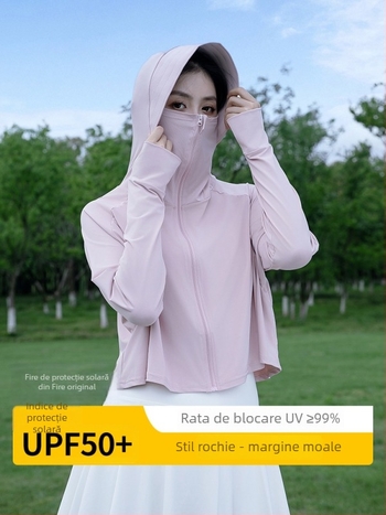 Îmbrăcăminte de protecție solară pentru femei, croială lejeră scurtă, Ice-Silk amestec poliester-spandex, UPF50+, mâneci lungi