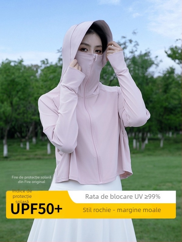 Îmbrăcăminte de protecție solară pentru femei, croială lejeră scurtă, Ice-Silk amestec poliester-spandex, UPF50+, mâneci lungi