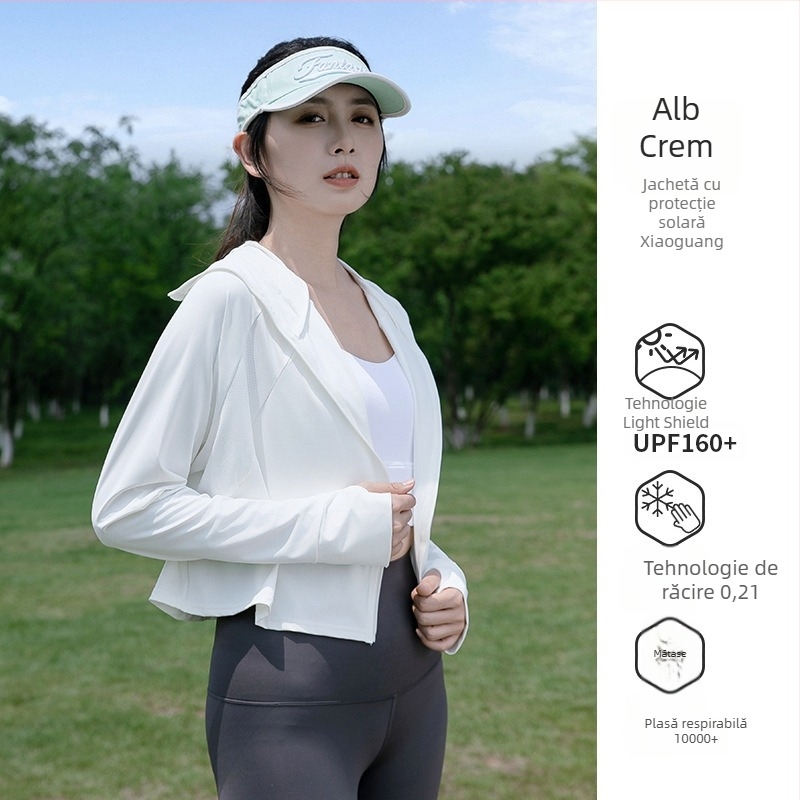 Îmbrăcăminte de protecție solară pentru femei, croială lejeră scurtă, Ice-Silk amestec poliester-spandex, UPF50+, mâneci lungi