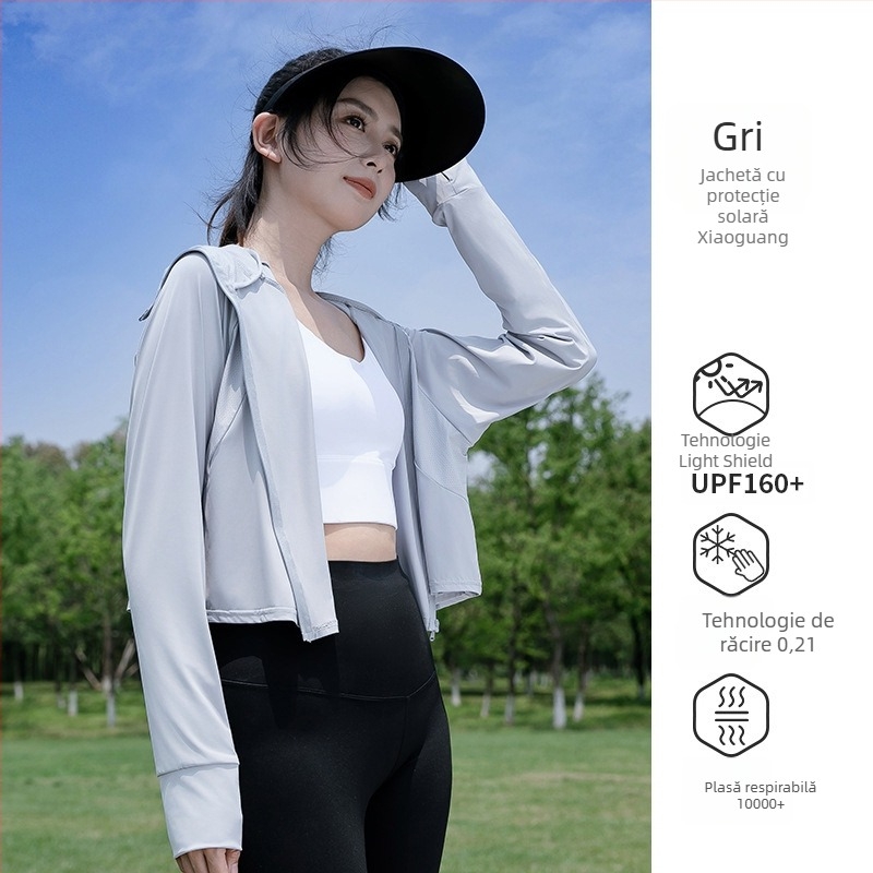 Îmbrăcăminte de protecție solară pentru femei, croială lejeră scurtă, Ice-Silk amestec poliester-spandex, UPF50+, mâneci lungi