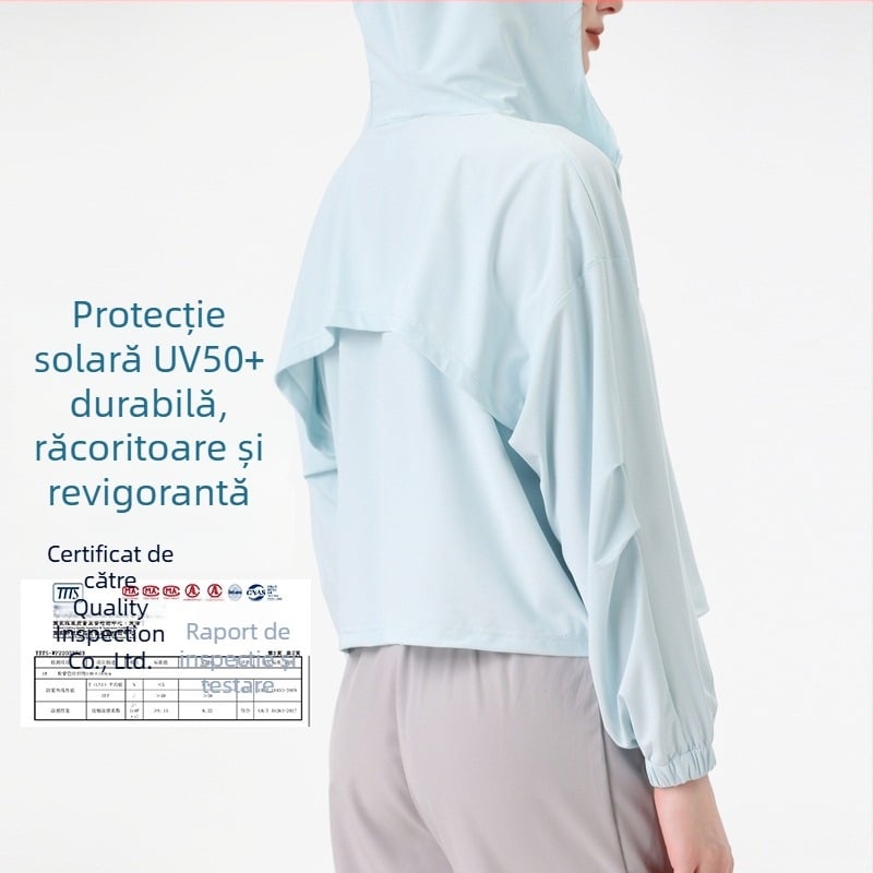 Geacă sport pentru exterior – croială lejeră, cu glugă, respirabilă, protecție UV UPF50+, poliester