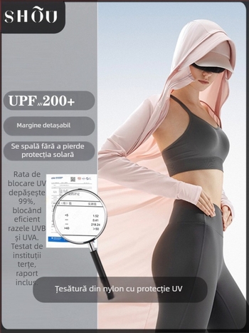 rochie din nylon cu protecție solară, croi slim, mâneci lungi cu glugă, lungime extinsă, UPF50+
