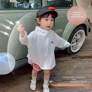 Tricou cu glugă pentru copii, protecție UV din țesătură Ice Silk, respirabil, uscare rapidă (Țesătură Ice Silk, protecție UV, respirabil, uscare rapidă)