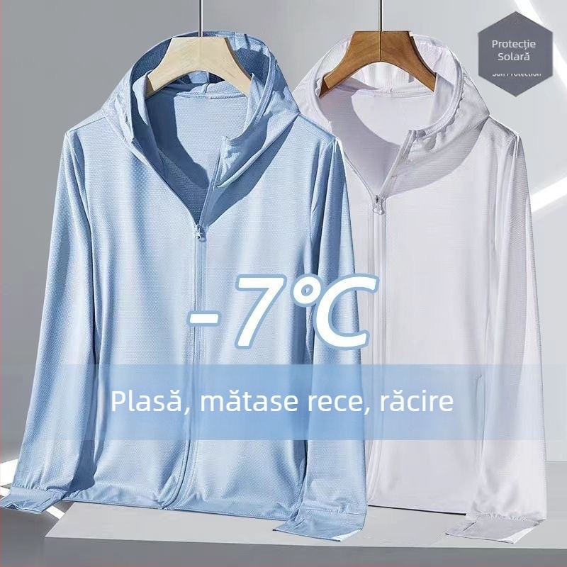 Cardigan cu glugă pentru protecție solară, exterior din poliester ușor, cu plasă respirabilă, pentru vara 2025