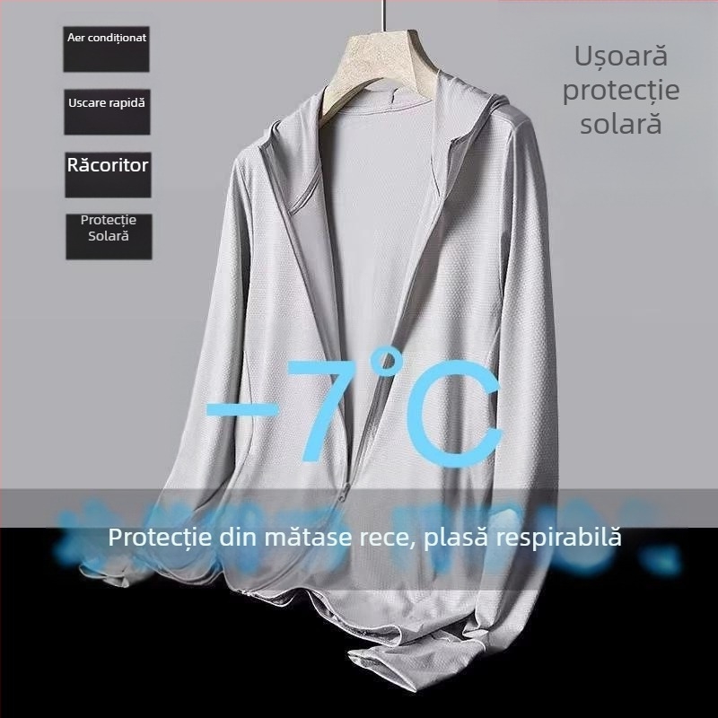 Cardigan cu glugă pentru protecție solară, exterior din poliester ușor, cu plasă respirabilă, pentru vara 2025