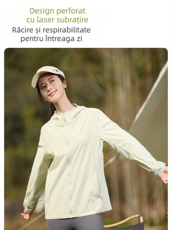 Geacă de exterior din nylon, fibră brută; protecție UV UPF50+; uscare rapidă, respirabilă, rezistentă la vânt; cu glugă; unisex