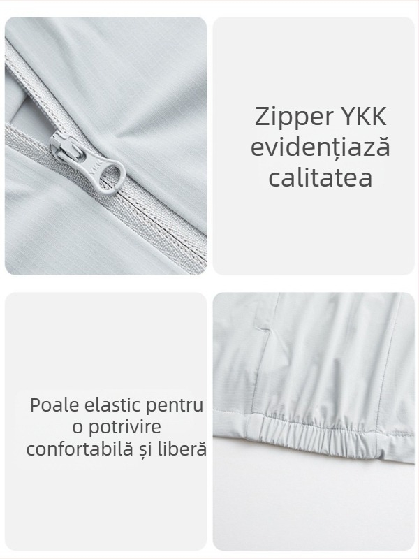 Geacă de exterior din nylon, fibră brută; protecție UV UPF50+; uscare rapidă, respirabilă, rezistentă la vânt; cu glugă; unisex