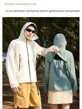 Jachetă de drumeție cu glugă, unisex, pentru vară, din nylon, UPF50+ UV protecție, uscare rapidă, respirabilă