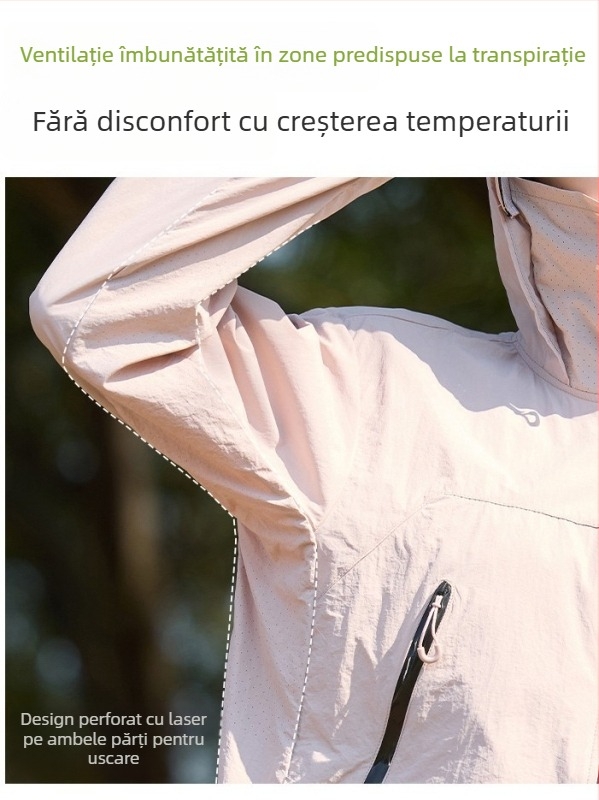 Jachetă de drumeție cu glugă, unisex, pentru vară, din nylon, UPF50+ UV protecție, uscare rapidă, respirabilă