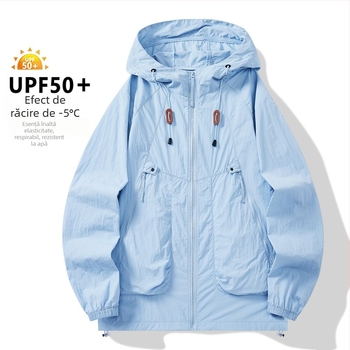 Jachetă de vânt din nylon, unisex, cu glugă, UPF50+ UV protecție, culoare solidă, vară