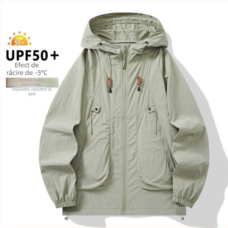 Jachetă de vânt din nylon, unisex, cu glugă, UPF50+ UV protecție, culoare solidă, vară
