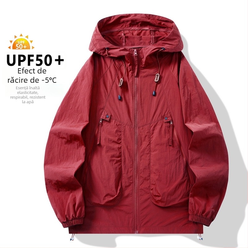 Jachetă de vânt din nylon, unisex, cu glugă, UPF50+ UV protecție, culoare solidă, vară