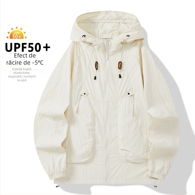 Jachetă de vânt din nylon, unisex, cu glugă, UPF50+ UV protecție, culoare solidă, vară