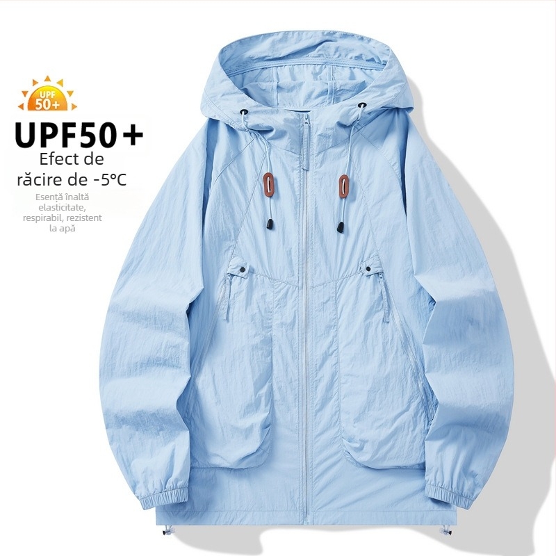 Jachetă de vânt din nylon, unisex, cu glugă, UPF50+ UV protecție, culoare solidă, vară