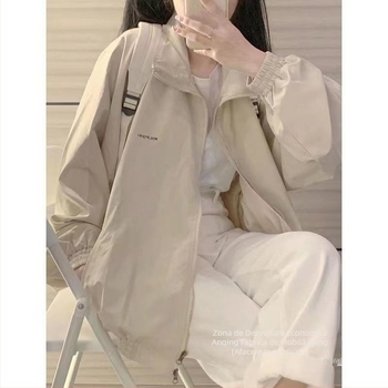 Geacă din Oxford, culoare uni, croială lejeră, mâneci lungi, guler rotund cu fermoar, toamnă 2023, stil urban elegant pentru uz zilnic