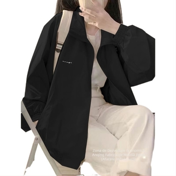 Geacă din Oxford, culoare uni, croială lejeră, mâneci lungi, guler rotund cu fermoar, toamnă 2023, stil urban elegant pentru uz zilnic