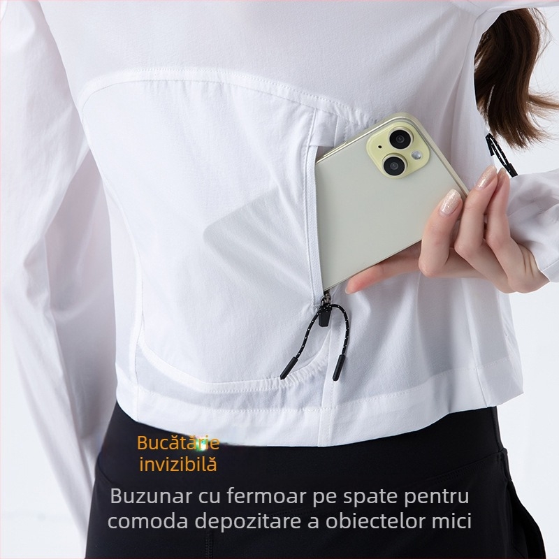Geacă de exterior pentru femei cu glugă, rezistentă la vânt, lungi — respirabilă, uscare rapidă, material nylon-spandex 90/10, UPF50+