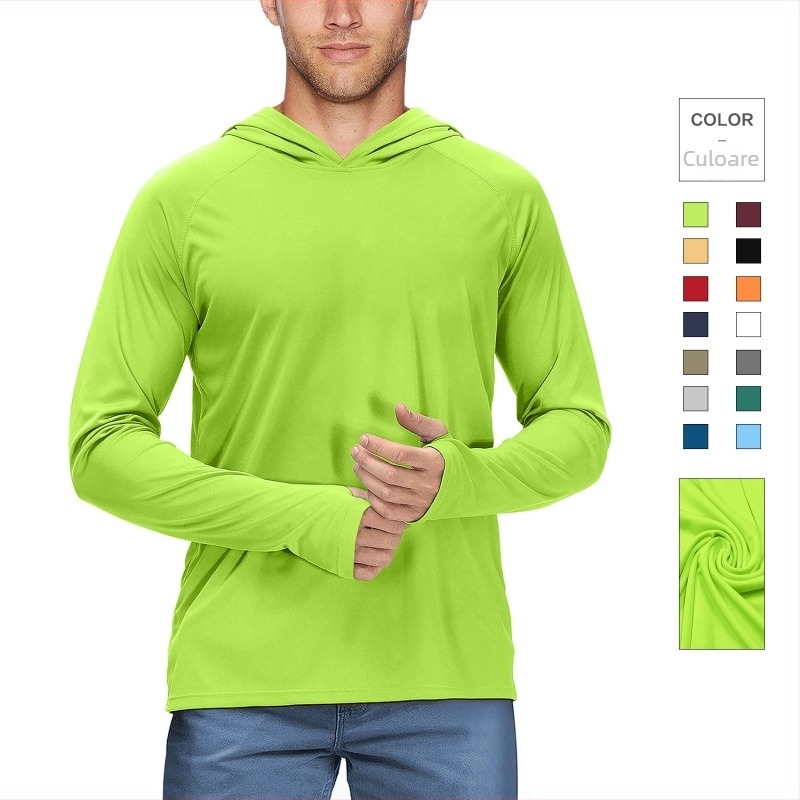 Jachetă cu glugă din poliester UPF50+ pentru drumeții, camping și pescuit – ușor, respirabil, uscare rapidă