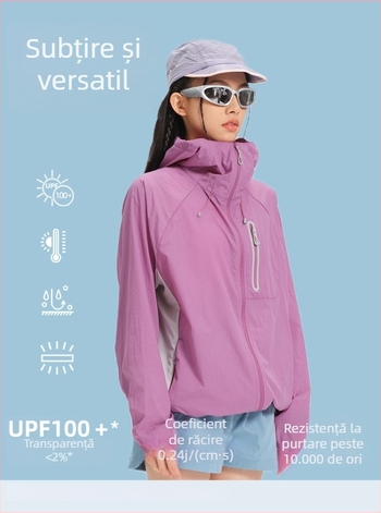 Geacă outdoor cu glugă, protecție UV UPF50, nailon respirabil, unisex, pentru drumeții, camping și pescuit