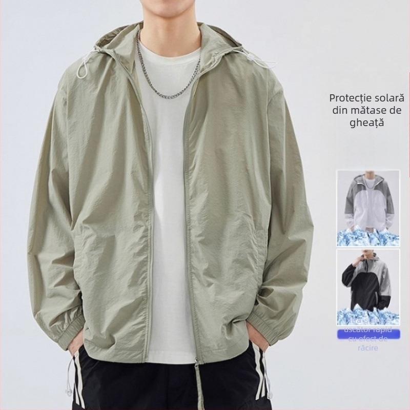 Palton ușor cu glugă pentru protecție solară, UPF50, poliester, respirabil, patru anotimpuri
