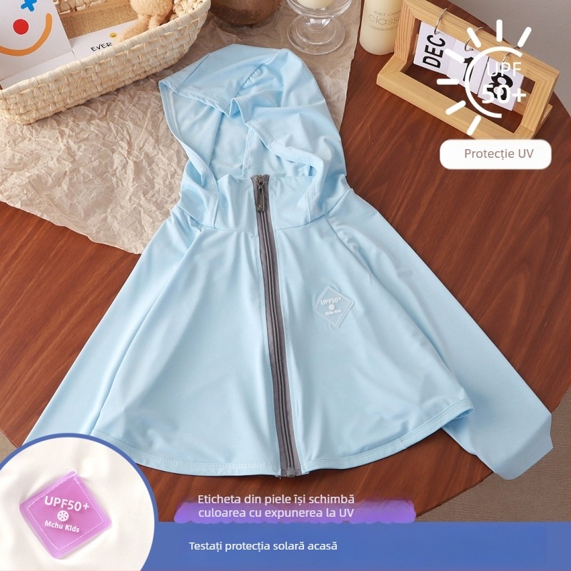 Tricou pentru copii cu protecție UV UPF50+ Ice Silk, respirabil pentru vară, mâneci batwing, 7–12 ani, 95% poliester