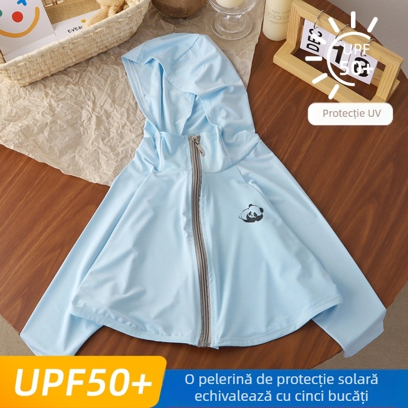 Tricou pentru copii cu protecție UV UPF50+ Ice Silk, respirabil pentru vară, mâneci batwing, 7–12 ani, 95% poliester