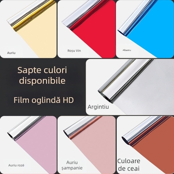 Film oglindă autoadeziv pentru perete, cu două fețe, din PET; potrivit pentru living, dormitor și spații comerciale; oferă protecție solară, umbrire și izolație termică.